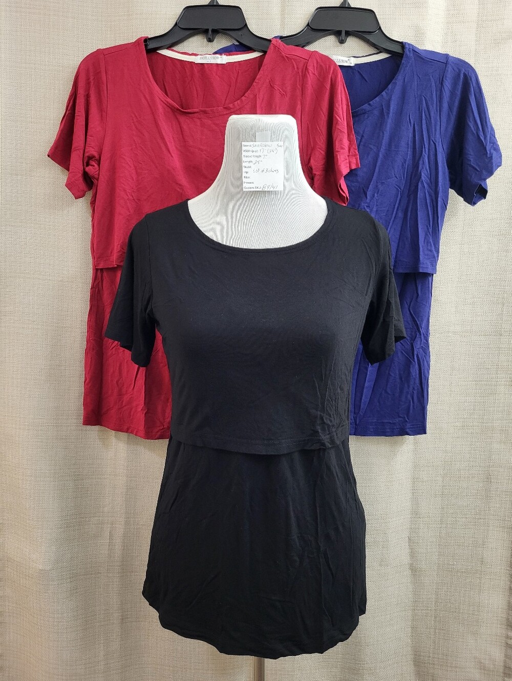 Smallshow Women's Nursing Maternity Shirts Lot Of 3 Black Blue Red Size Small